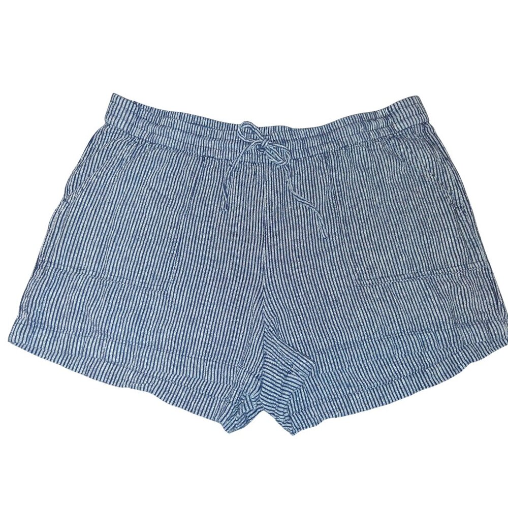 J. Crew Blue and White Drawstring Beach Cover Up Shorts Size Large